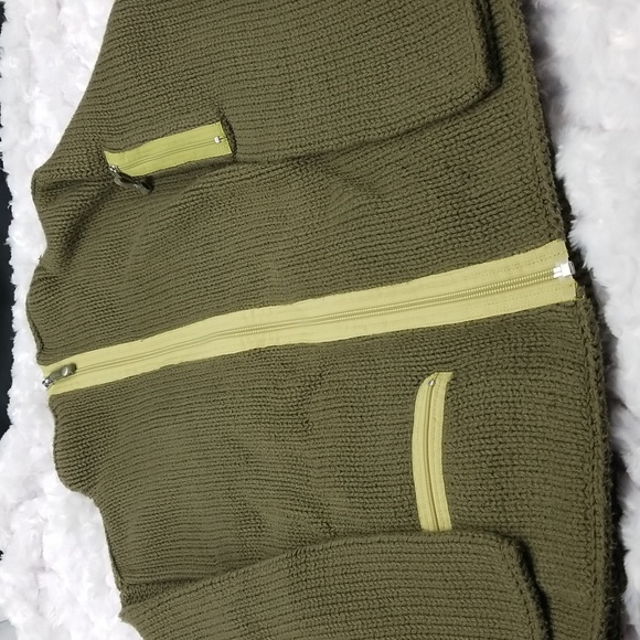 Pure Handknit Small/Medium Olive Green 100% Cotton Long Sleeve Zipper Sweater - Picture 5 of 9